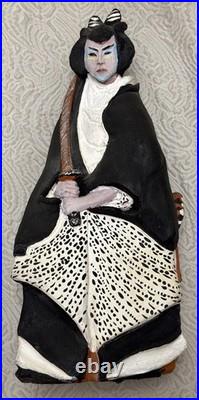 Vintage Japanese Hakata Clay Doll Hand-Painted WithSamurai Sword Visual Stunning