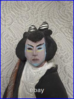 Vintage Japanese Hakata Clay Doll Hand-Painted WithSamurai Sword Visual Stunning