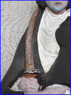 Vintage Japanese Hakata Clay Doll Hand-Painted WithSamurai Sword Visual Stunning