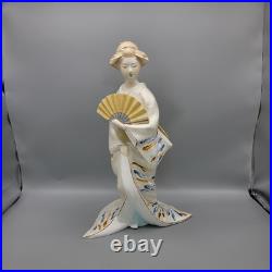 Vintage Japanese Hakata Doll Traditional Geisha In Kimono With Fan Ceramic 14.5