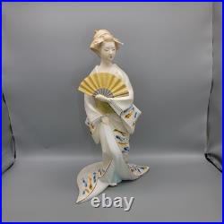 Vintage Japanese Hakata Doll Traditional Geisha In Kimono With Fan Ceramic 14.5