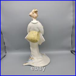 Vintage Japanese Hakata Doll Traditional Geisha In Kimono With Fan Ceramic 14.5