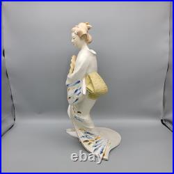Vintage Japanese Hakata Doll Traditional Geisha In Kimono With Fan Ceramic 14.5