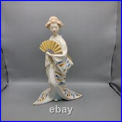 Vintage Japanese Hakata Doll Traditional Geisha In Kimono With Fan Ceramic 14.5