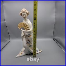 Vintage Japanese Hakata Doll Traditional Geisha In Kimono With Fan Ceramic 14.5