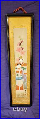 Vintage Japanese Hanging scroll standing Hina Dolls and Peach Blossoms Vintage Japanese Hanging scroll standing Hina Dolls and Peach Blossoms