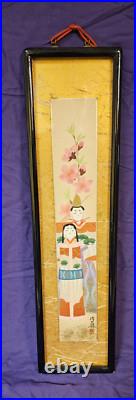 Vintage Japanese Hanging scroll standing Hina Dolls and Peach Blossoms Vintage Japanese Hanging scroll standing Hina Dolls and Peach Blossoms
