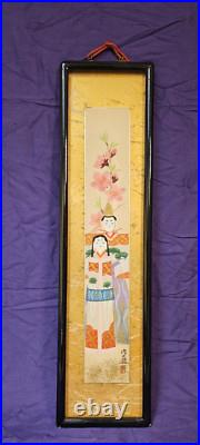 Vintage Japanese Hanging scroll standing Hina Dolls and Peach Blossoms Vintage Japanese Hanging scroll standing Hina Dolls and Peach Blossoms