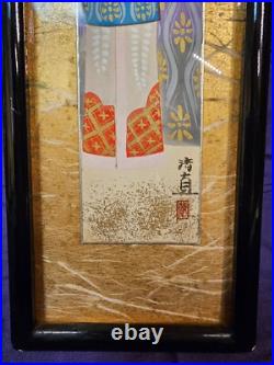 Vintage Japanese Hanging scroll standing Hina Dolls and Peach Blossoms Vintage Japanese Hanging scroll standing Hina Dolls and Peach Blossoms