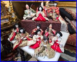 Vintage Japanese Hina Ningyo Dolls Set of 11 Miniature Kimono Court Figures