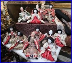 Vintage Japanese Hina Ningyo Dolls Set of 11 Miniature Kimono Court Figures