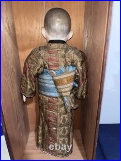 Vintage Japanese Ichimatsu Clay Doll with Original Wooden Case 24 Tall