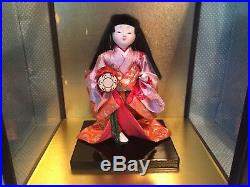 Vintage Japanese Ichimatsu Gofun Geisha Doll with porcelain head in glass case