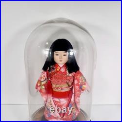 Vintage Japanese Ichimatsu Ningyo Doll 16 Kimono with Glass Display Dome Case