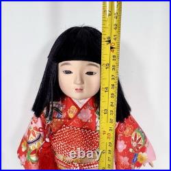 Vintage Japanese Ichimatsu Ningyo Doll 16 Kimono with Glass Display Dome Case