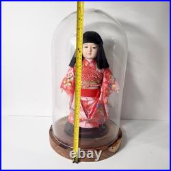 Vintage Japanese Ichimatsu Ningyo Doll 16 Kimono with Glass Display Dome Case