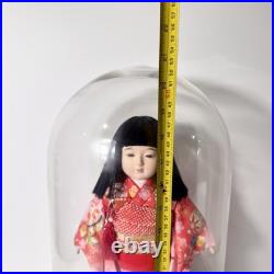 Vintage Japanese Ichimatsu Ningyo Doll 16 Kimono with Glass Display Dome Case
