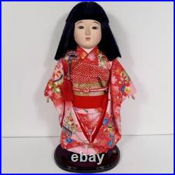 Vintage Japanese Ichimatsu Ningyo Doll 17.5 Red Floral Kimono Japan