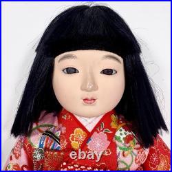 Vintage Japanese Ichimatsu Ningyo Doll 17.5 Red Floral Kimono Japan