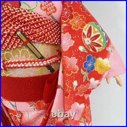 Vintage Japanese Ichimatsu Ningyo Doll 17.5 Red Floral Kimono Japan