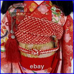 Vintage Japanese Ichimatsu Ningyo Doll 17.5 Red Floral Kimono Japan