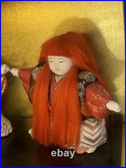 Vintage Japanese Kabuki Kimekomi Kimono Noh Theater Doll Pair