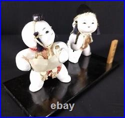 Vintage Japanese Kaga porcelain dolls Benkei Kabuki Kanjincho AtakanoSeki 1980s