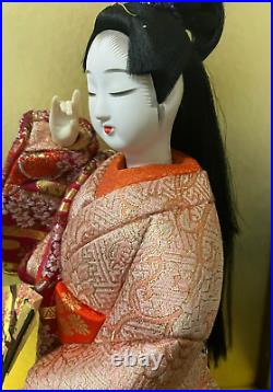 Vintage Japanese Kimekomi Doll Fan Geisha Maiko Folk Craft H in
