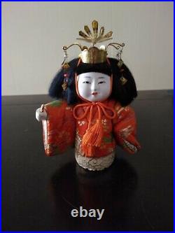Vintage Japanese Kimekomi Doll with Wooden Box