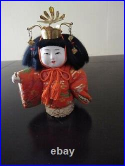 Vintage Japanese Kimekomi Doll with Wooden Box