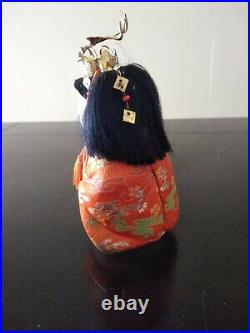 Vintage Japanese Kimekomi Doll with Wooden Box