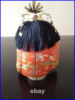 Vintage Japanese Kimekomi Doll with Wooden Box