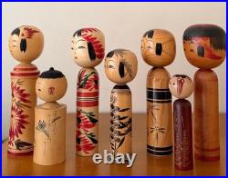 Vintage Japanese Kokeshi Doll Lot of 7 Wooden Dolls 11-18cm Collectible 15+