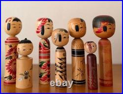 Vintage Japanese Kokeshi Doll Lot of 7 Wooden Dolls 11-18cm Collectible 15+