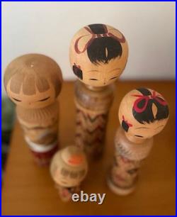 Vintage Japanese Kokeshi Doll Set of 4 Woven Designs 11-26 cm Collectible 15+