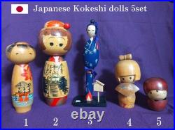 Vintage Japanese Kokeshi Dolls Lot of 5 Traditional Art Collectibles 8cm-22cm