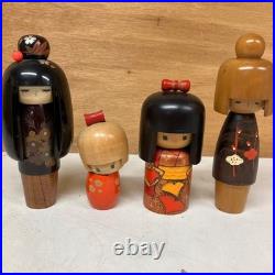 Vintage Japanese Kokeshi Wooden Dolls Set of 4 Traditional Folk Art Retro Decor