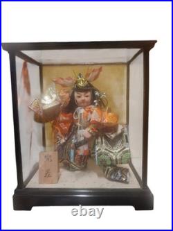 Vintage Japanese Musha Ningyo Samurai Warrior Doll Glass Case Boys Day
