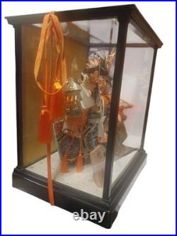 Vintage Japanese Musha Ningyo Samurai Warrior Doll Glass Case Boys Day
