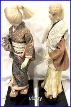 Vintage Japanese Ningyo Doll Pair 15-16 Kabuki Couple Gofun Faces Kimono Japan
