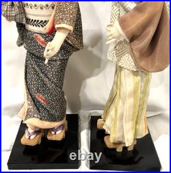 Vintage Japanese Ningyo Doll Pair 15-16 Kabuki Couple Gofun Faces Kimono Japan