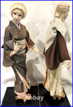 Vintage Japanese Ningyo Doll Pair 15-16 Kabuki Couple Gofun Faces Kimono Japan
