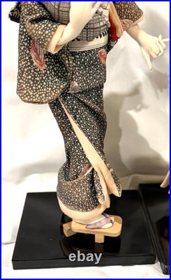 Vintage Japanese Ningyo Doll Pair 15-16 Kabuki Couple Gofun Faces Kimono Japan