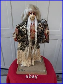 Vintage Japanese Nishi Kagamijishi White Hair Kabuki Dancer Doll On Base