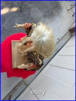 Vintage Japanese Nishi Kagamijishi White Hair Kabuki Dancer Doll On Base