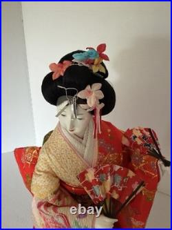 Vintage Japanese Oiran Doll Courtesan Bijin Ningyo Geisha Kimono Figurine 2 Fans