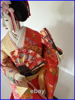 Vintage Japanese Oiran Doll Courtesan Bijin Ningyo Geisha Kimono Figurine 2 Fans