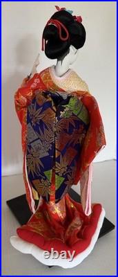 Vintage Japanese Oiran Doll Courtesan Bijin Ningyo Geisha Kimono Figurine 2 Fans