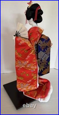 Vintage Japanese Oiran Doll Courtesan Bijin Ningyo Geisha Kimono Figurine 2 Fans
