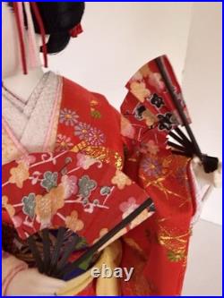 Vintage Japanese Oiran Doll Courtesan Bijin Ningyo Geisha Kimono Figurine 2 Fans
